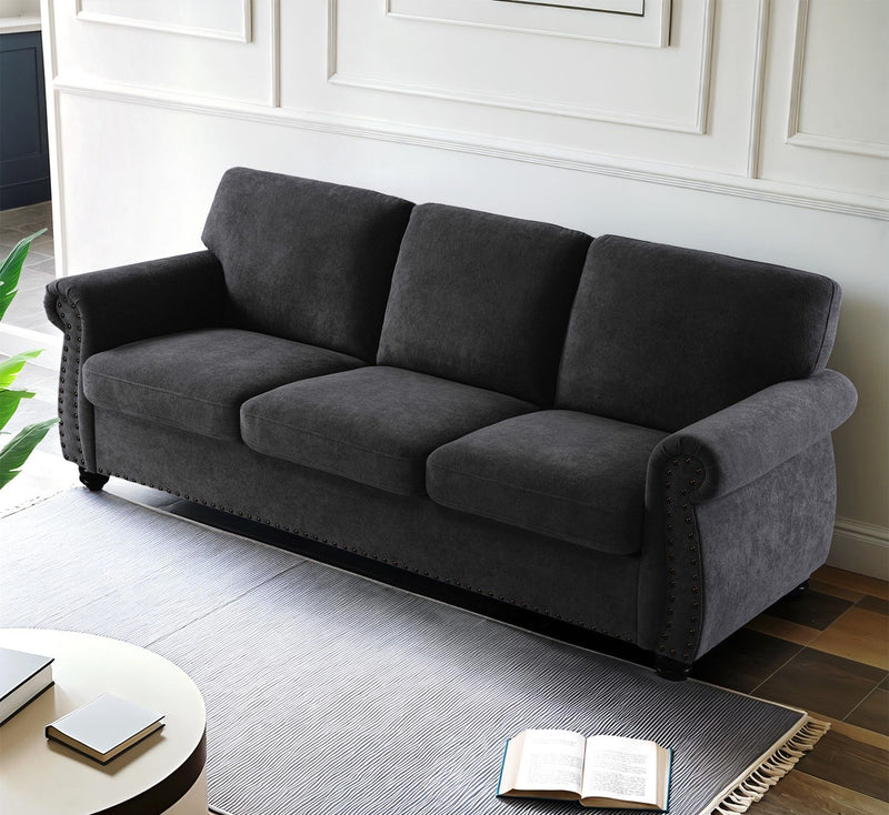 Soft Sofa, Upholstered 3 Seater Couch With High Density Foam, Loose Back Cushions And Turned Legs - R&R Furniture Gallery (Fountain Valley, CA)