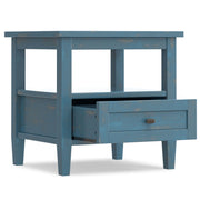 Handcrafted Warm Shaker coffee table by Simpli-Home featuring a smooth wooden surface and sturdy legs in a warm finish.