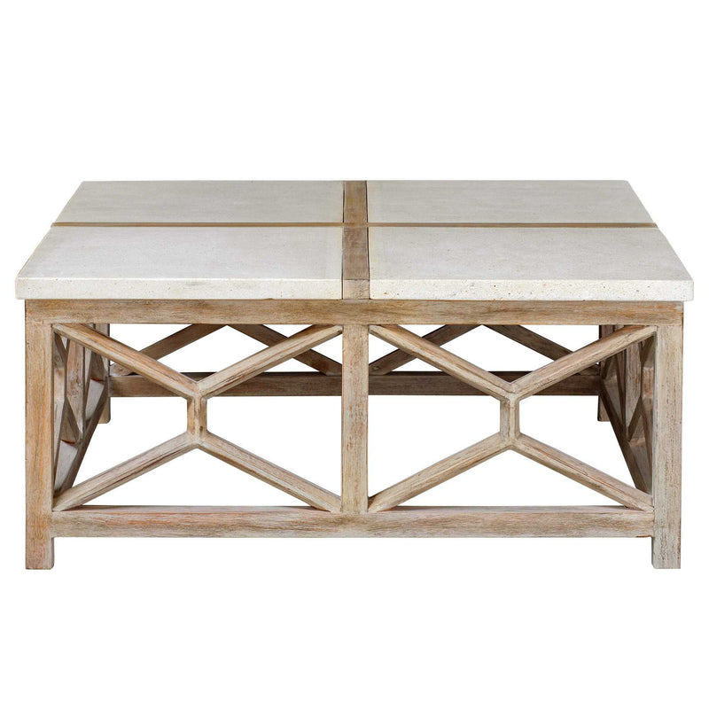 Catali - Stone Coffee Table - White & Light Brown