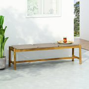 Noble House Cambria 3-seater teak bench with slatted wooden seat and sturdy frame, ideal for outdoor or patio seating.