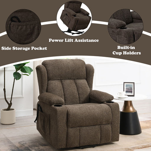 Lusio - Power Motion Recliner With Lift & Cup Holder - Brown - R&R Furniture Gallery (Fountain Valley, CA)