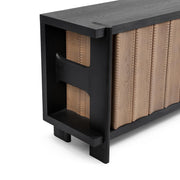 Classic Home Ellison 4-door Shoreline Noir buffet cabinet with sleek black finish and modern design, featuring four spacious doors.