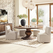 Classic Home Hera round dining table with wooden surface and sturdy base, ideal for modern dining rooms.