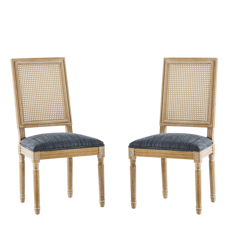 French Country Dining Chair With Rectangular Cane Backrest And Smooth Upholstered Seating - R&R Furniture Gallery (Fountain Valley, CA)