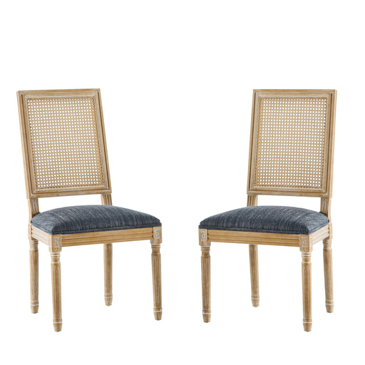 French Country Dining Chair With Rectangular Cane Backrest And Smooth Upholstered Seating - R&R Furniture Gallery (Fountain Valley, CA)