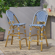 Outdoor Rattan French Barstool Set,, Bamboo, Seat Height - Navy Blue / White - R&R Furniture Gallery (Fountain Valley, CA)