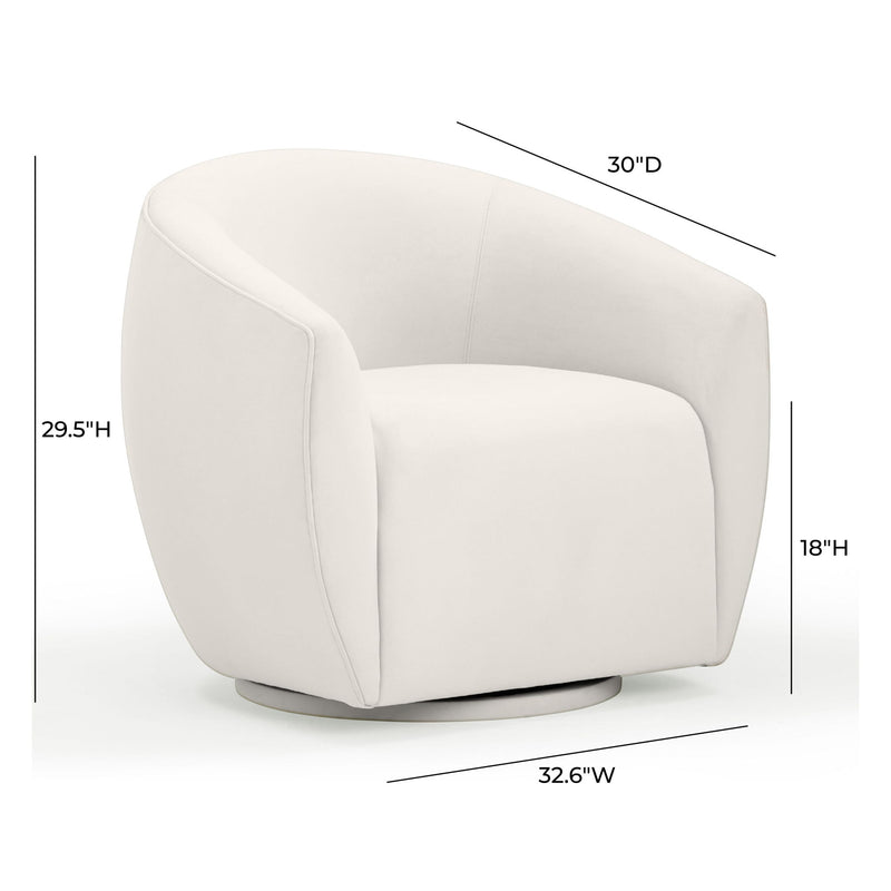 TOV Furniture Jordan velvet swivel chair with a rounded back and plush upholstery, designed for stylish comfort.