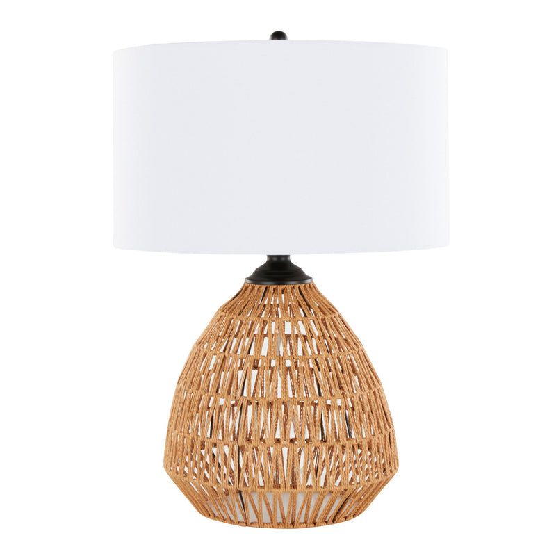 Lumi Source Congo contemporary rattan table lamp with natural and matte black finish, featuring a woven rattan shade and white interior.