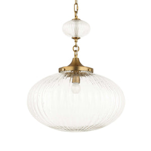 Uttermost Bellaire gold pendant light with a clear glass shade, modern pendant lighting for stylish interior decor.