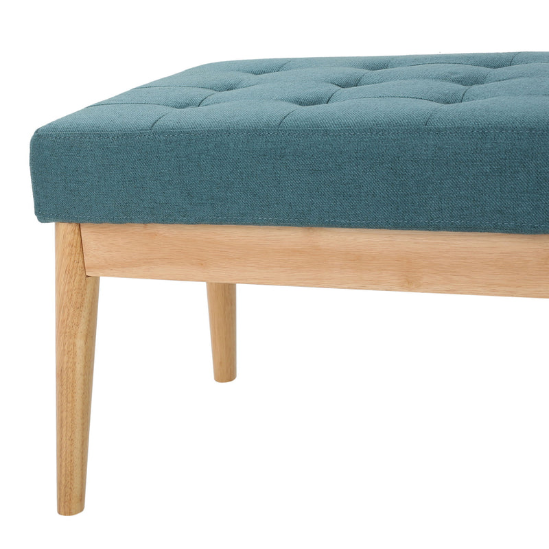 Vibratory - Button Tufted Upholstered Ottoman With Splayed Wooden Legs - Teal / Natural - R&R Furniture Gallery (Fountain Valley, CA)