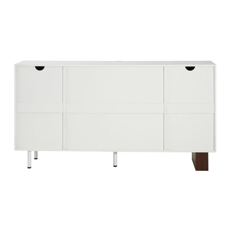 White Noble House sideboard buffet cabinet with four doors and adjustable shelves, designed for wide storage in dining or living rooms.