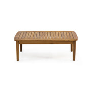 Outdoor acacia wood loveseat and coffee table set from Noble House, perfect for patio or garden seating.