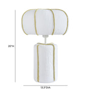 TOV Furniture Looma cotton mache table lamp with white and green woven shade on a wooden base, modern decorative lighting.