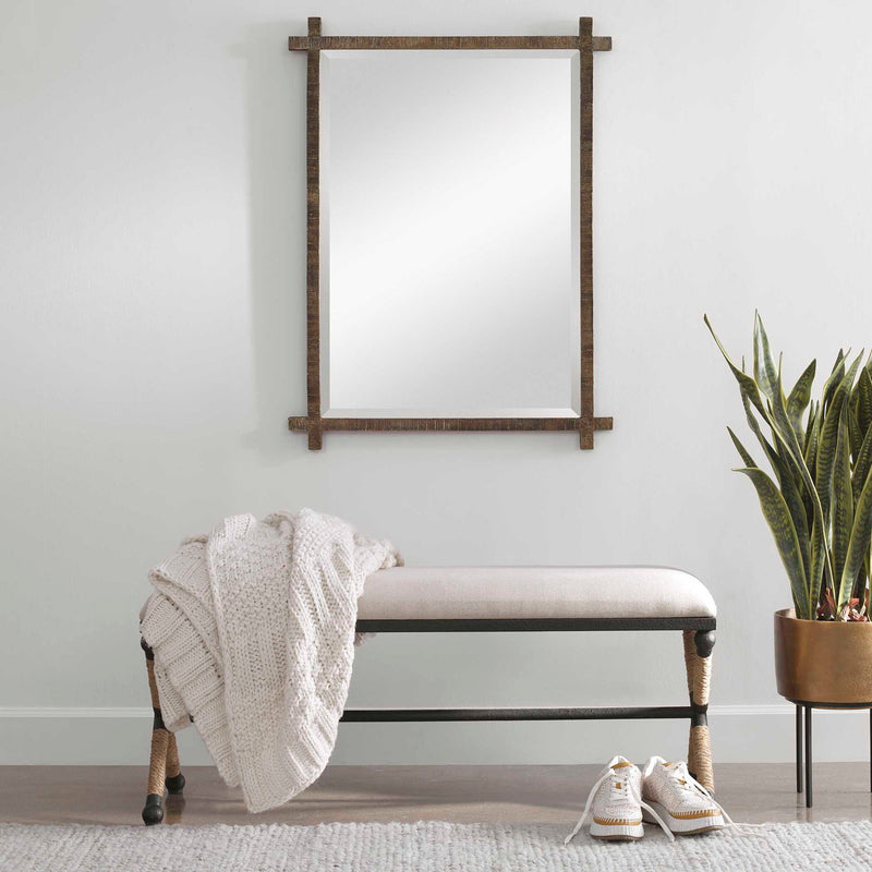 Uttermost Abanu ribbed dressing mirror with sleek vanity design, featuring a modern, textured frame for stylish bedroom decor.