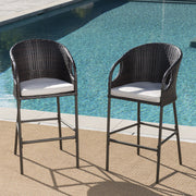 Outdoor 31" Rattan Barstools With Waterproof Cushions (Set of 2) - Multi Brown - R&R Furniture Gallery (Fountain Valley, CA)