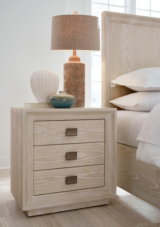 Modus Maxime three drawer USB-charging nightstand with modern wood finish and integrated USB ports for convenient device charging.