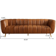 Ashcroft Furniture Ava stationary sofa with gold and tan upholstery, featuring a stylish modern design and plush cushions.