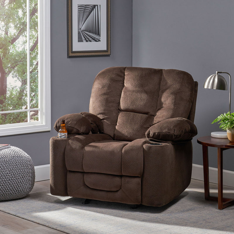 Luxurious Manual Recliner Chair With Skin-Friendly Fabric And Dual Cup Holders - R&R Furniture Gallery (Fountain Valley, CA)