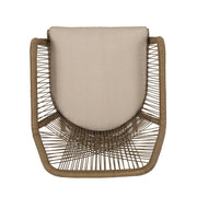 Noble House modern wicker dining club arm chair with water-resistant beige cushions, brown woven frame, stylish indoor or outdoor seating