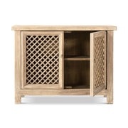 Jennifer Taylor Home Arden 2-door natural accent storage cabinet with sleek design and modern hardware.