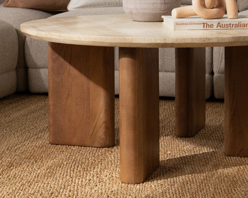 Idella - Travertine Round Table - R&R Furniture Gallery (Fountain Valley, CA)
