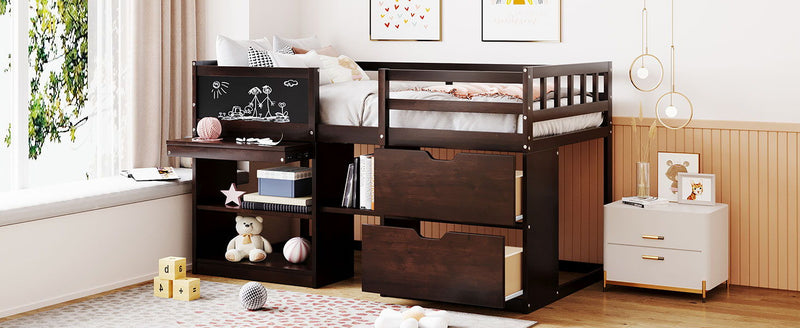 Low Loft Bed With Rolling Desk, Shelf And Drawers - R&R Furniture Gallery (Fountain Valley, CA)
