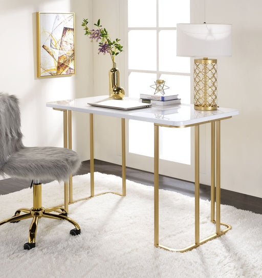 Estie - Vanity Desk (Same 93102) - White & Gold - R&R Furniture Gallery (Fountain Valley, CA)