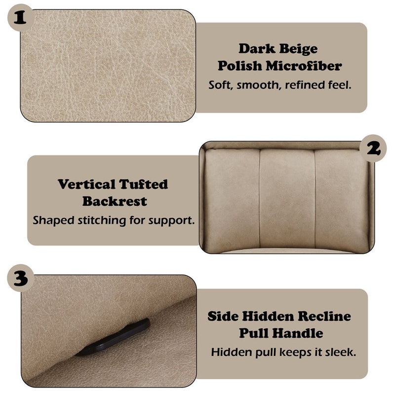 Elison - Motion Sofa - Dark Beige Polish Microfiber - R&R Furniture Gallery (Fountain Valley, CA)