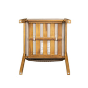 Set of two Noble House patio dining chairs in light teak wood, featuring a sleek, modern design for outdoor seating.