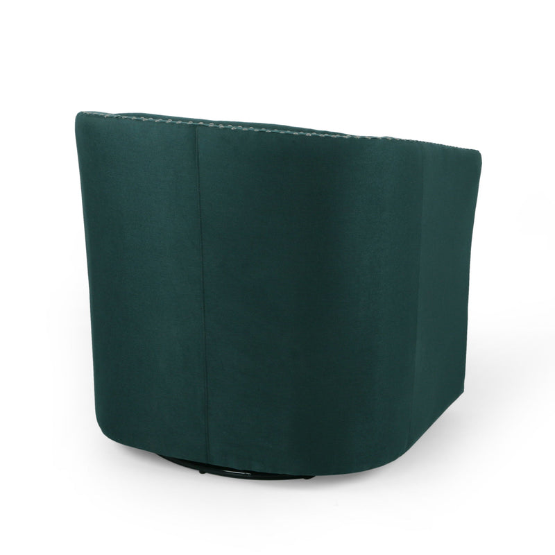 Noble House modern upholstered swivel club chair with nailhead trim, featuring plush fabric and a rounded back for stylish comfort.