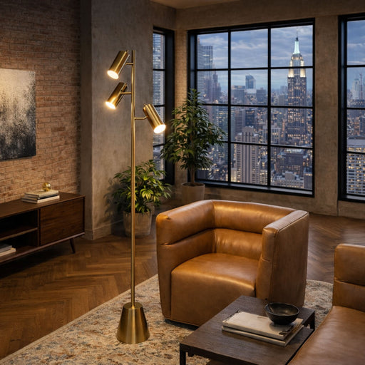 Lumina - Floor Lamp With Rotary Switch Triple Spots Cone Base - Gold - R&R Furniture Gallery (Fountain Valley, CA)