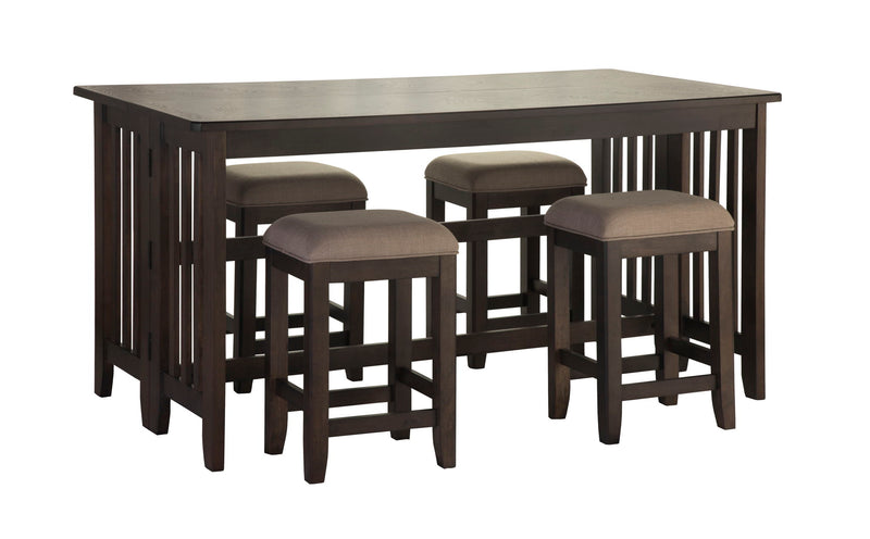 Drop Leaf Table & 4 Stools - Dark Brown - R&R Furniture Gallery (Fountain Valley, CA)