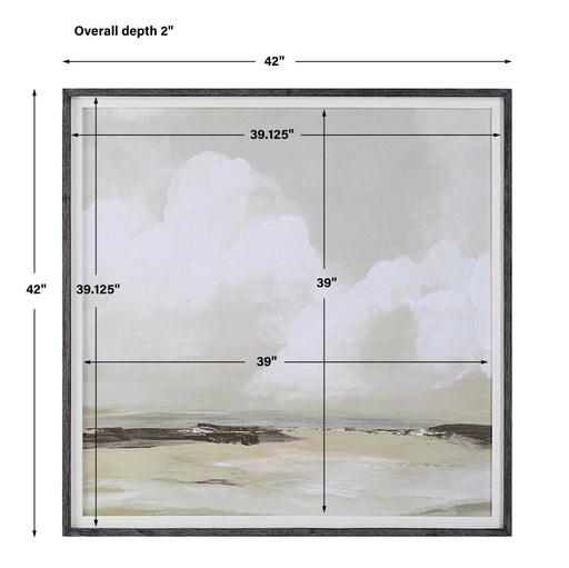 Soft Clouds framed print canvas art by Uttermost featuring a pearl silver sky with soft cloud imagery.