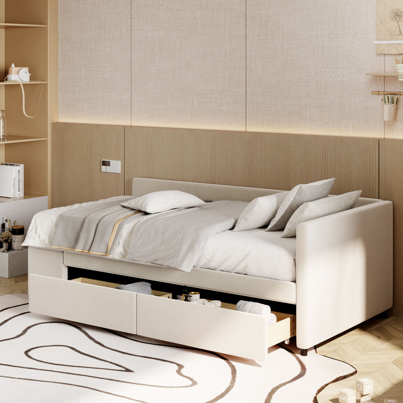 L Shaped Upholstered Platform Bed With Storage And Drawers - R&R Furniture Gallery (Fountain Valley, CA)