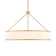 Uttermost Algiers 8-light drum pendant light with gold and white finish, hanging from a ceiling with visible chain and modern design.