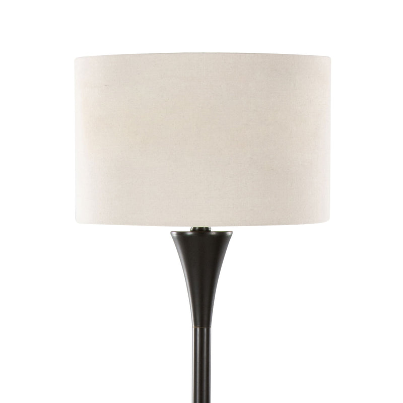 Lumi Source Lenuxe contemporary floor lamp with sleek design and adjustable arm, standing on a modern living room floor.