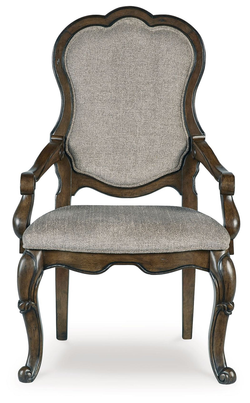 Maylee - Dining Upholstered Arm Chair (Set of 2) - Dark Brown - R&R Furniture Gallery (Fountain Valley, CA)