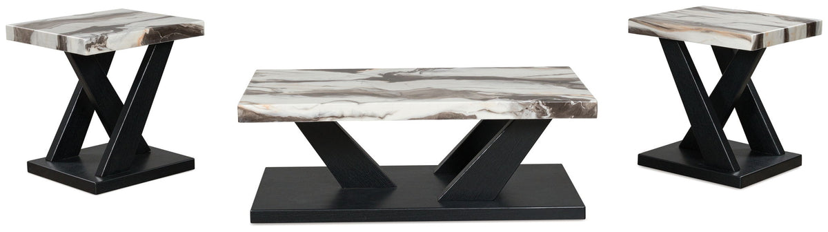Cendill - Occasional Table Set (Set of 3) - Dark Brown / White / Black - R&R Furniture Gallery (Fountain Valley, CA)