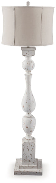 Signature Design by Ashley Madsbrook poly floor lamp with a modern design and a neutral-colored shade.