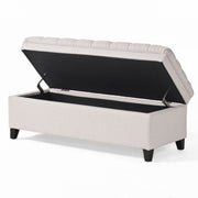 Juliana storage ottoman by Noble House with birch wood legs, featuring a cushioned top and spacious interior for versatile storage.