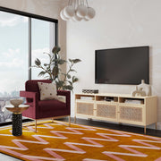 TOV Furniture Sierra media console TV stand with wood finish and open shelving for living room storage