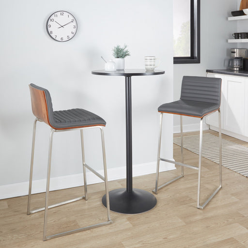 Set of two Lumi Source Mason Mara contemporary fixed height barstools with sleek design and wooden seats.