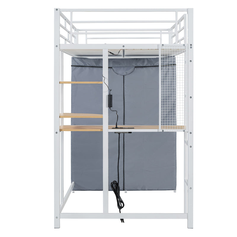 Loft Bed With Desk, Shelves, Power Outlet, LED Light And Wardrobe - R&R Furniture Gallery (Fountain Valley, CA)