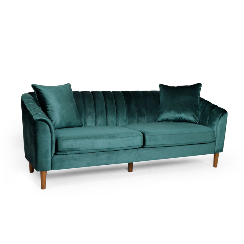 Contemporary Noble House 3-seater stationary sofa with accent cushions, featuring sleek design and plush upholstery.