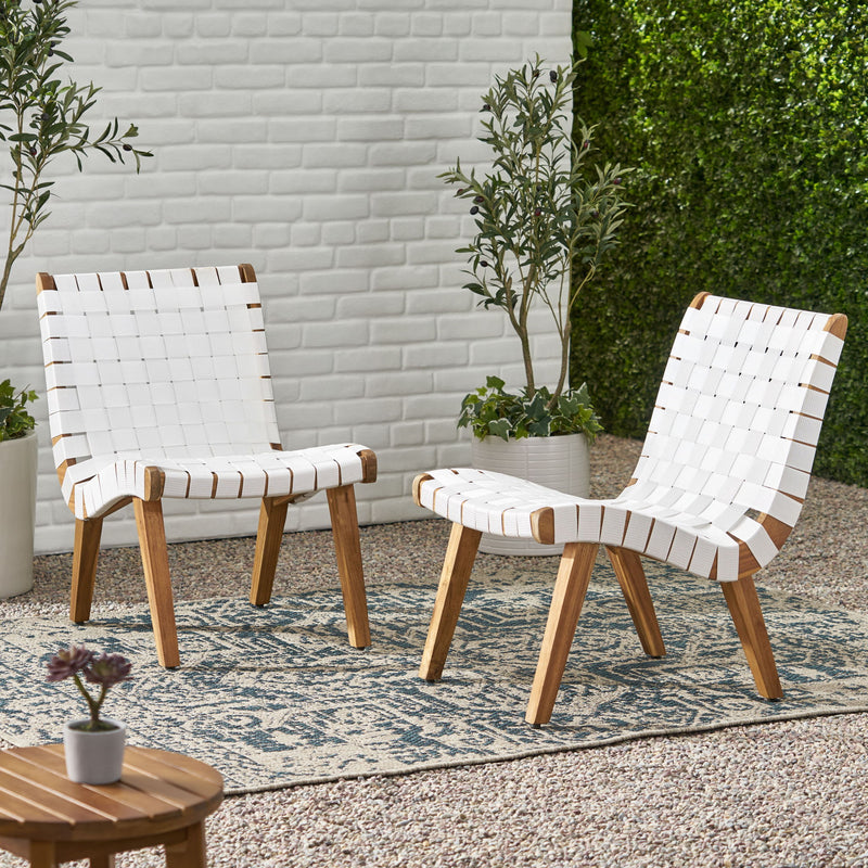 White Charlotte lounge chair from Noble House, modern chair set with plush cushioning and sleek design for contemporary living spaces.