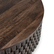 Classic Home Norwood round coffee table with wooden surface and sleek metal legs, modern design for living room decor.