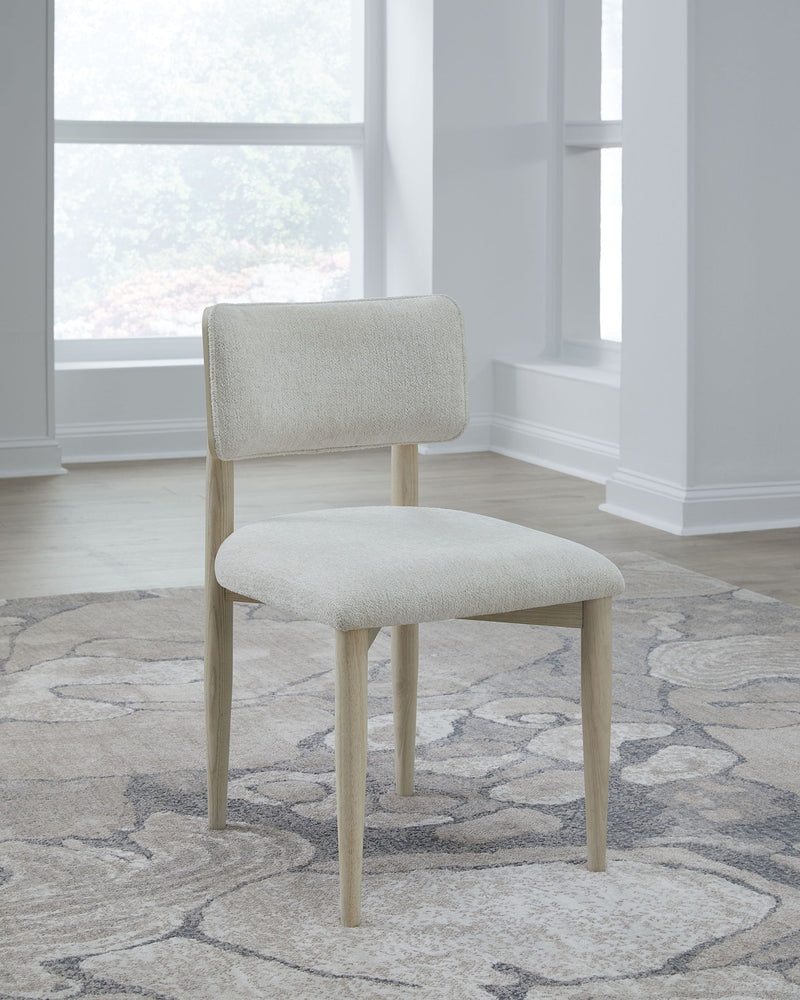 Zinnia Wood Back Dining Chair in White Sand and Dune Chenille