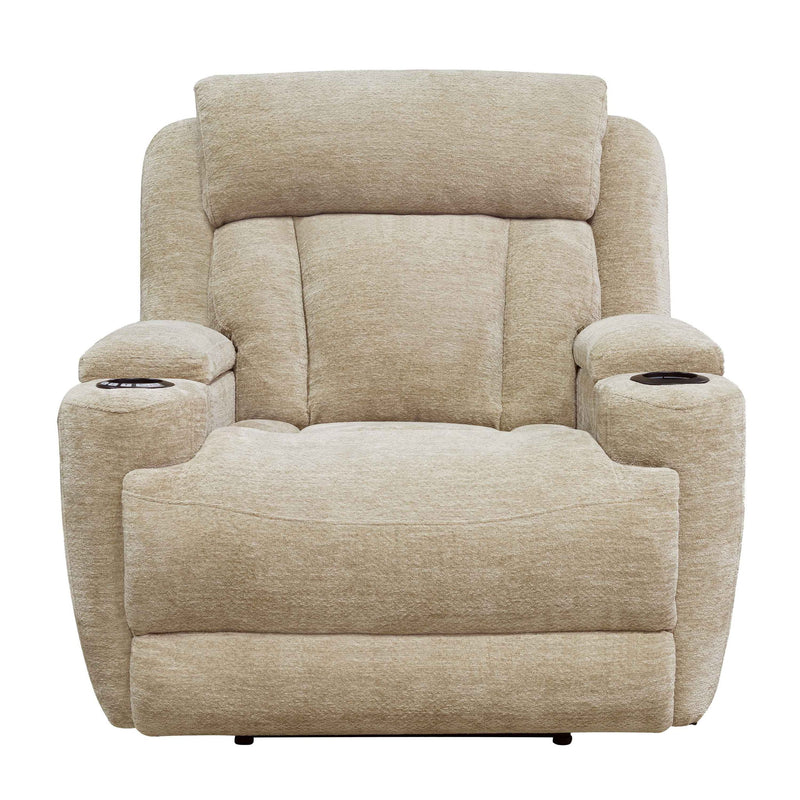 Parker Living Dalton power reclining 3-piece sofa set with plush cushions and dark leather upholstery in a modern living room setup.
