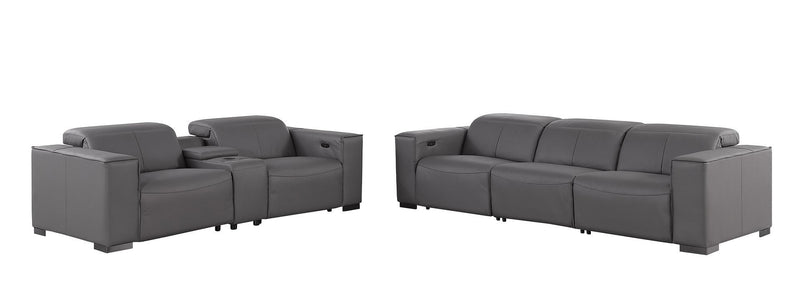 1208 - Leather Reclining Set (Sofa & Loveseat With 5 Power Recliners)