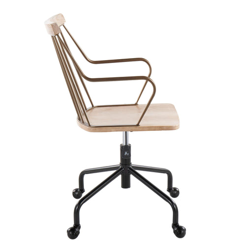 Lumi Source Preston farmhouse adjustable office chair with wooden armrests and cushioned seat, modern desk chair for home or office.